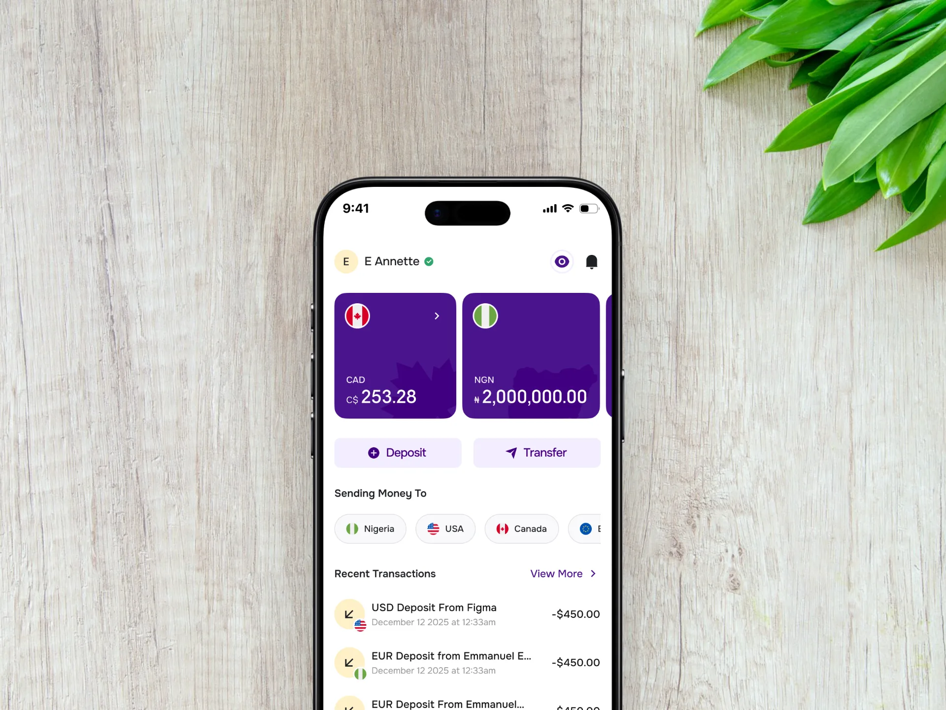 CadRemit app home screen on a phone